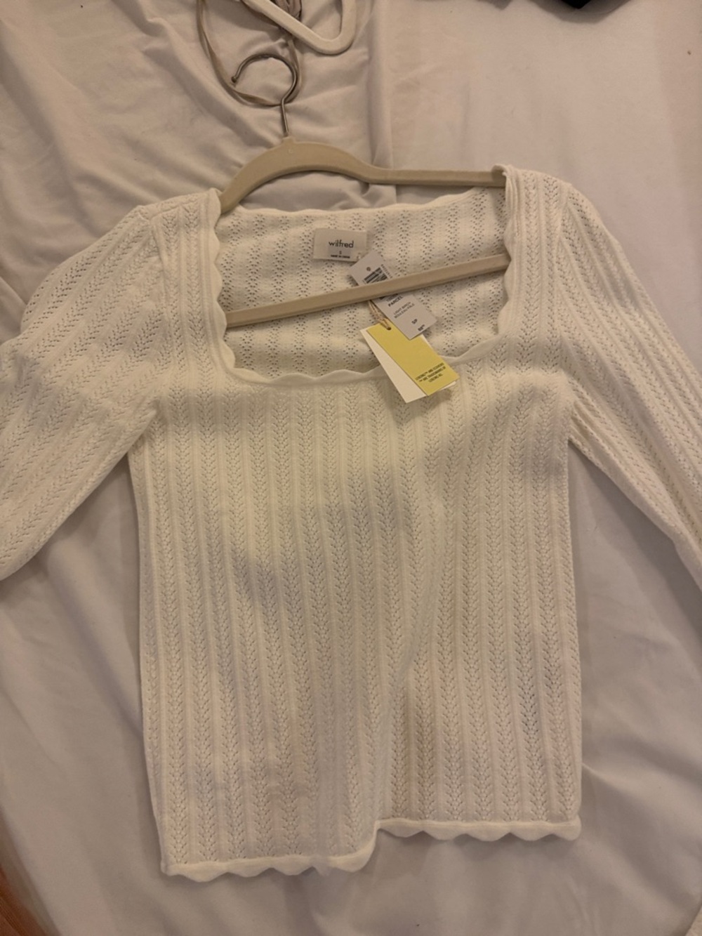 Wilfred White Scalloped Square-Neck Knit Pullover